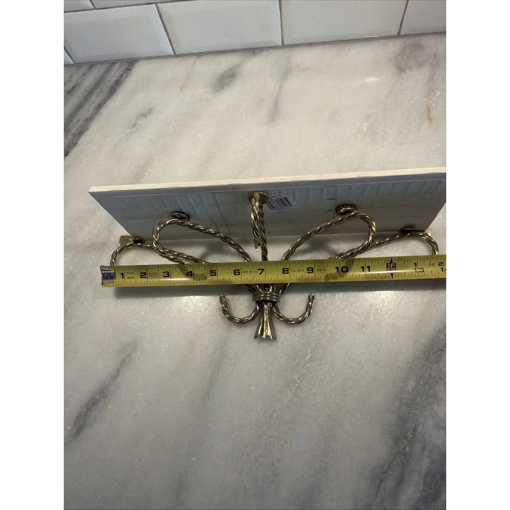 Vintage Metal Gold Brass Rope Shelf Rack with tile shelf